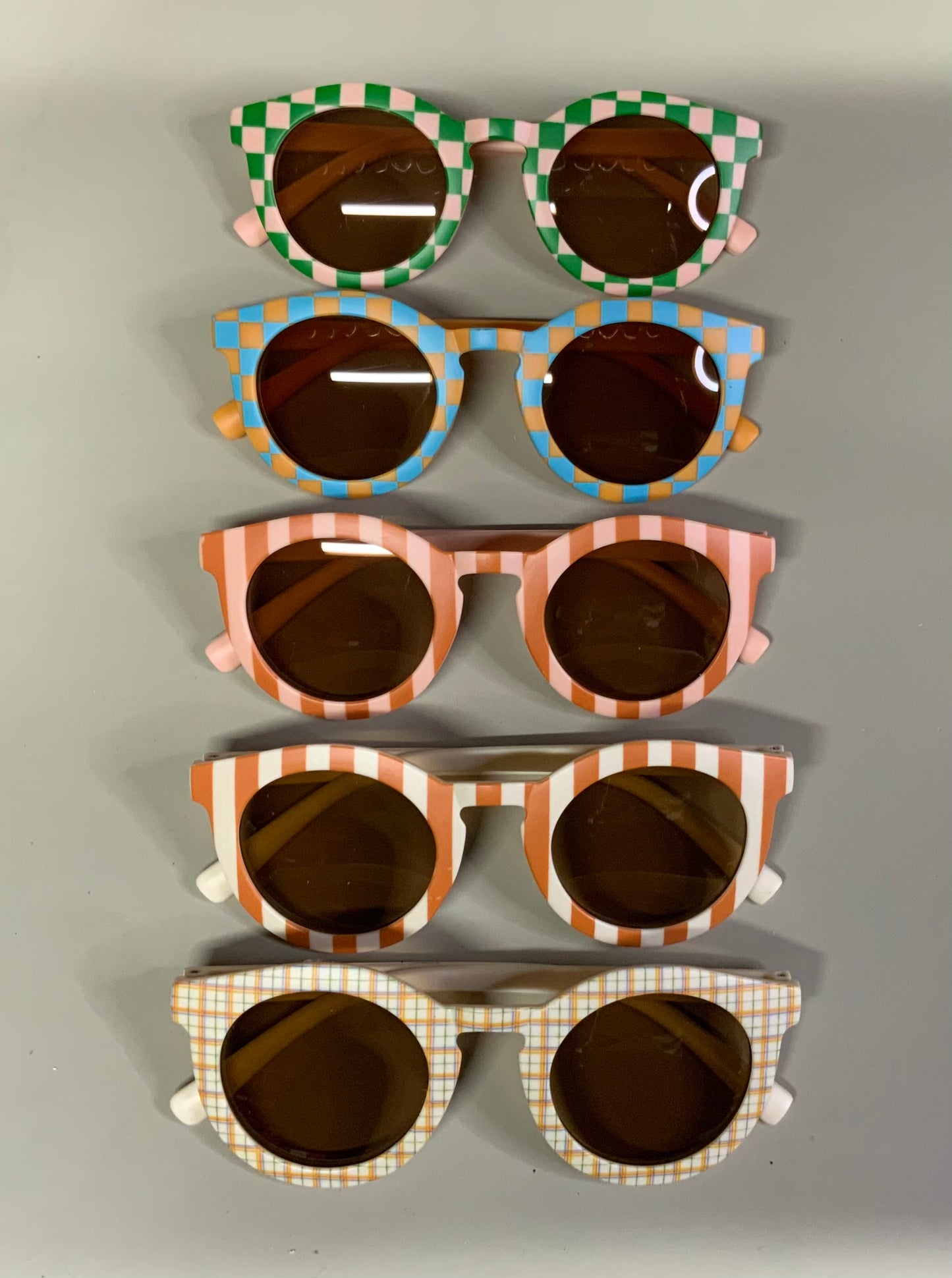 Retro Style Check or Stripe Kid's Round Frame Sunglasses