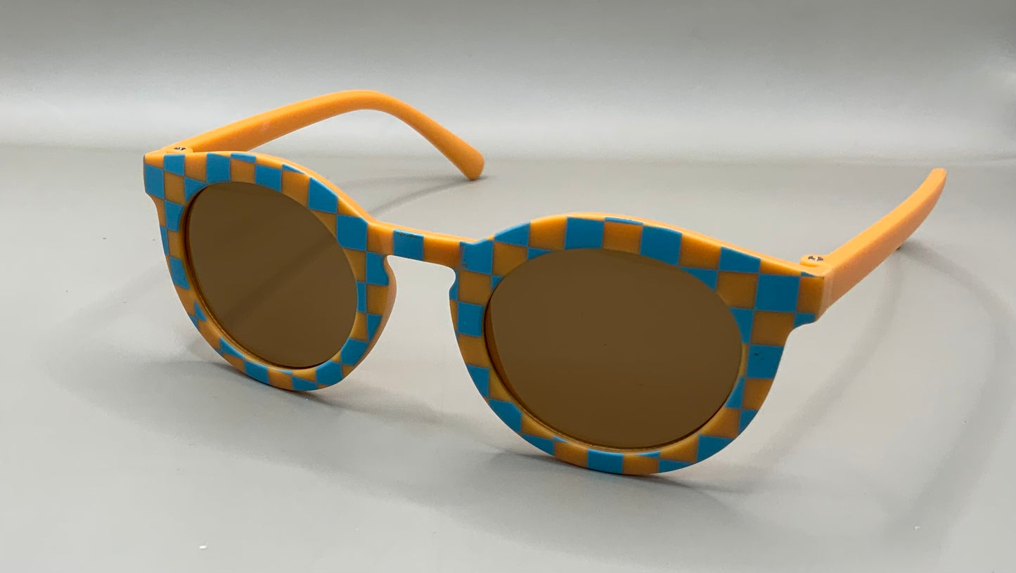 Retro Style Check or Stripe Kid's Round Frame Sunglasses