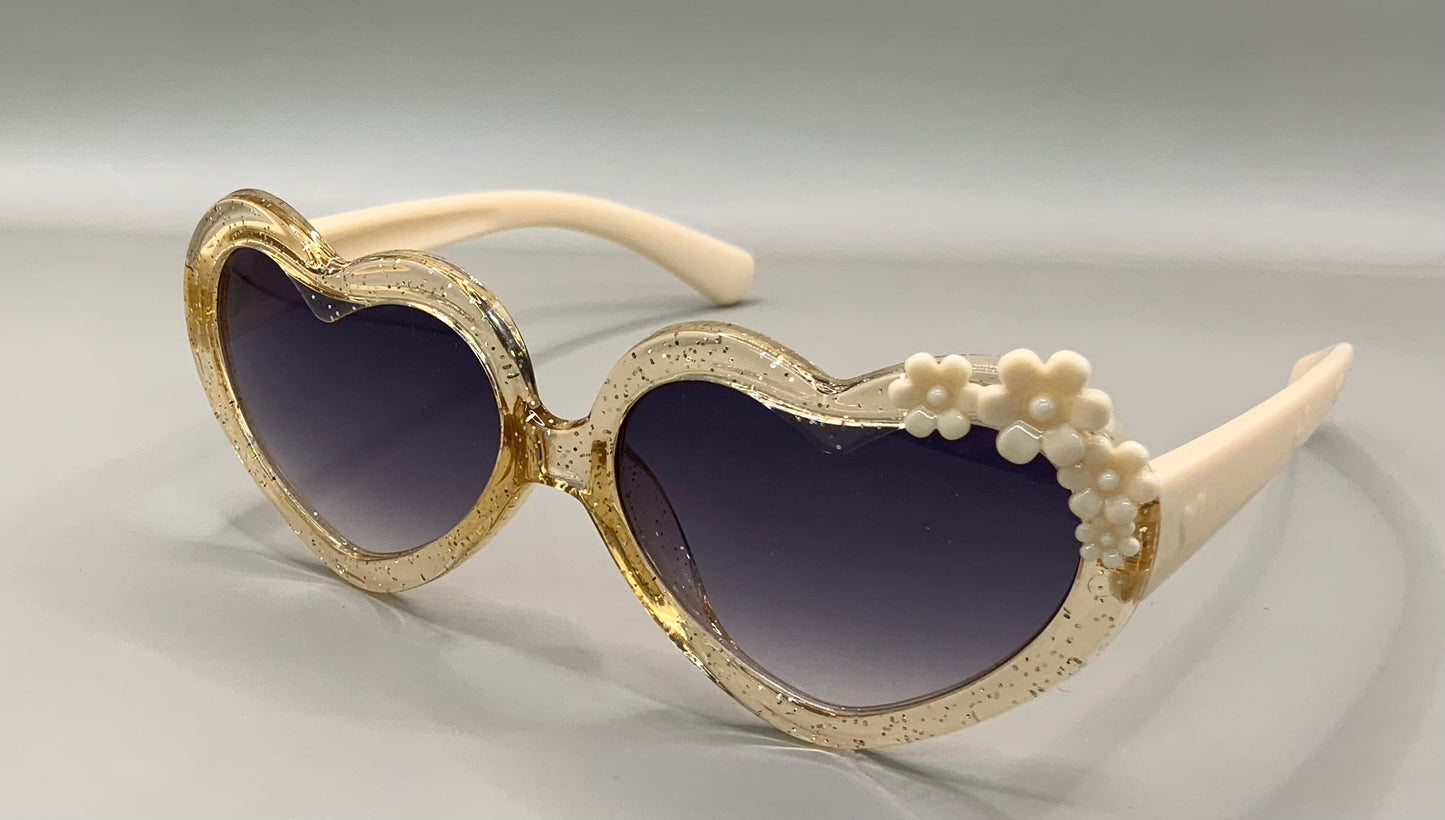 Kids heart shaped glitter and flower sunglasses