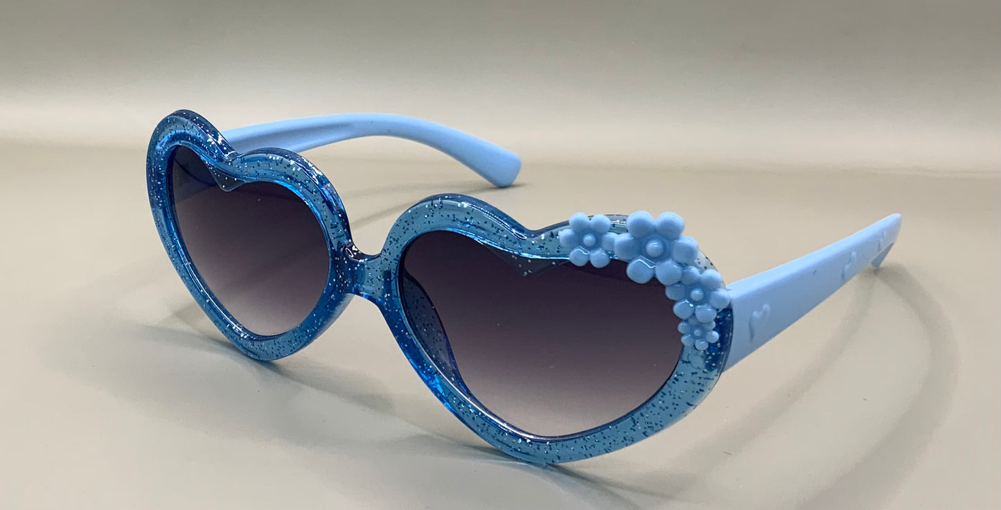 Kids heart shaped glitter and flower sunglasses