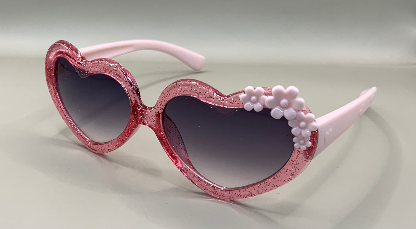 Kids heart shaped glitter and flower sunglasses
