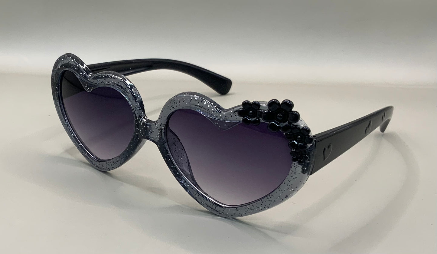 Kids heart shaped glitter and flower sunglasses