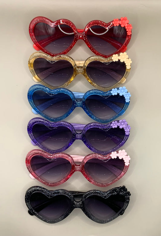 Kids heart shaped glitter and flower sunglasses