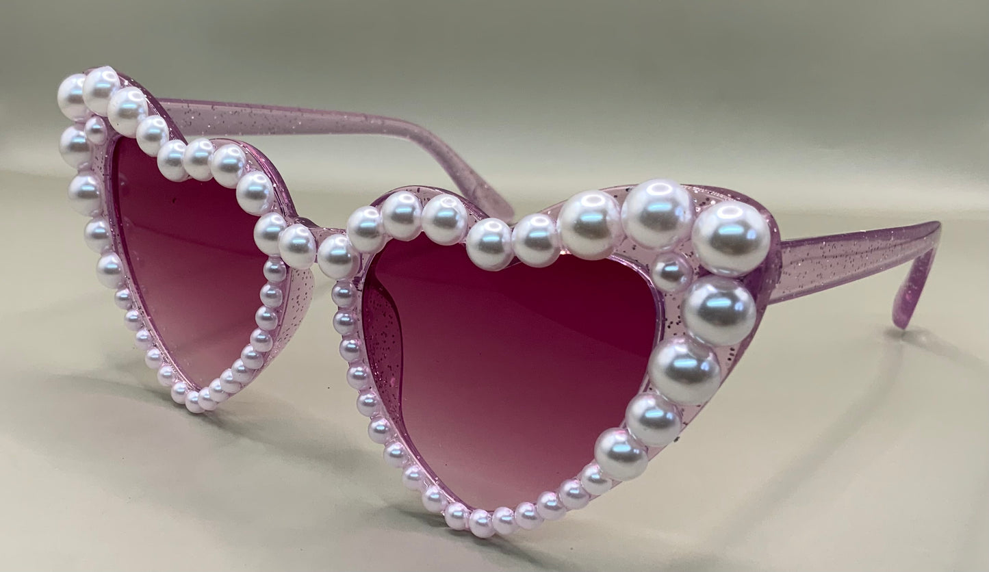 Ladies Pearl heart glitter sunglasses