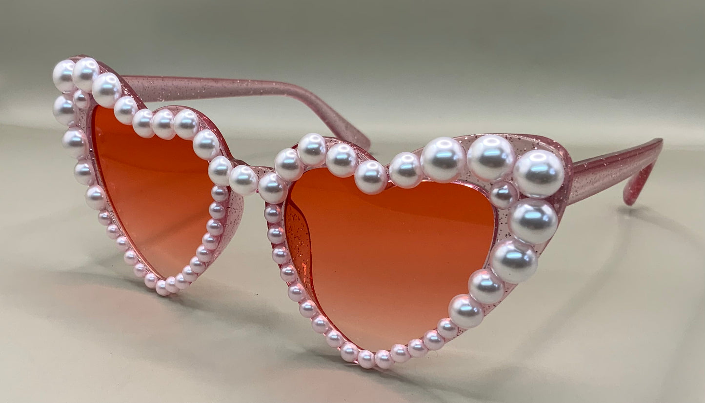 Ladies Pearl heart glitter sunglasses