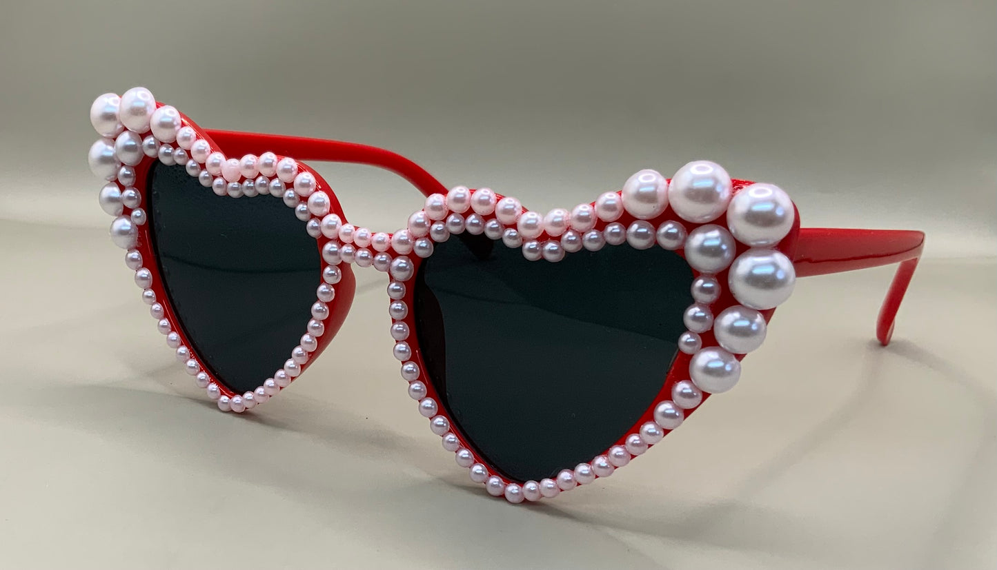 Ladies double Pearl heart sunglasses