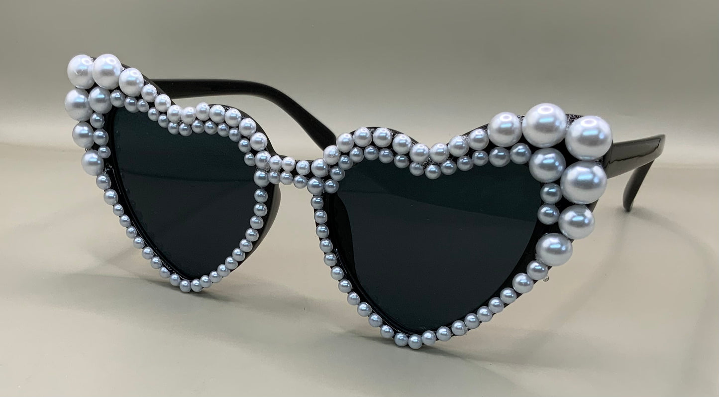 Ladies double Pearl heart sunglasses