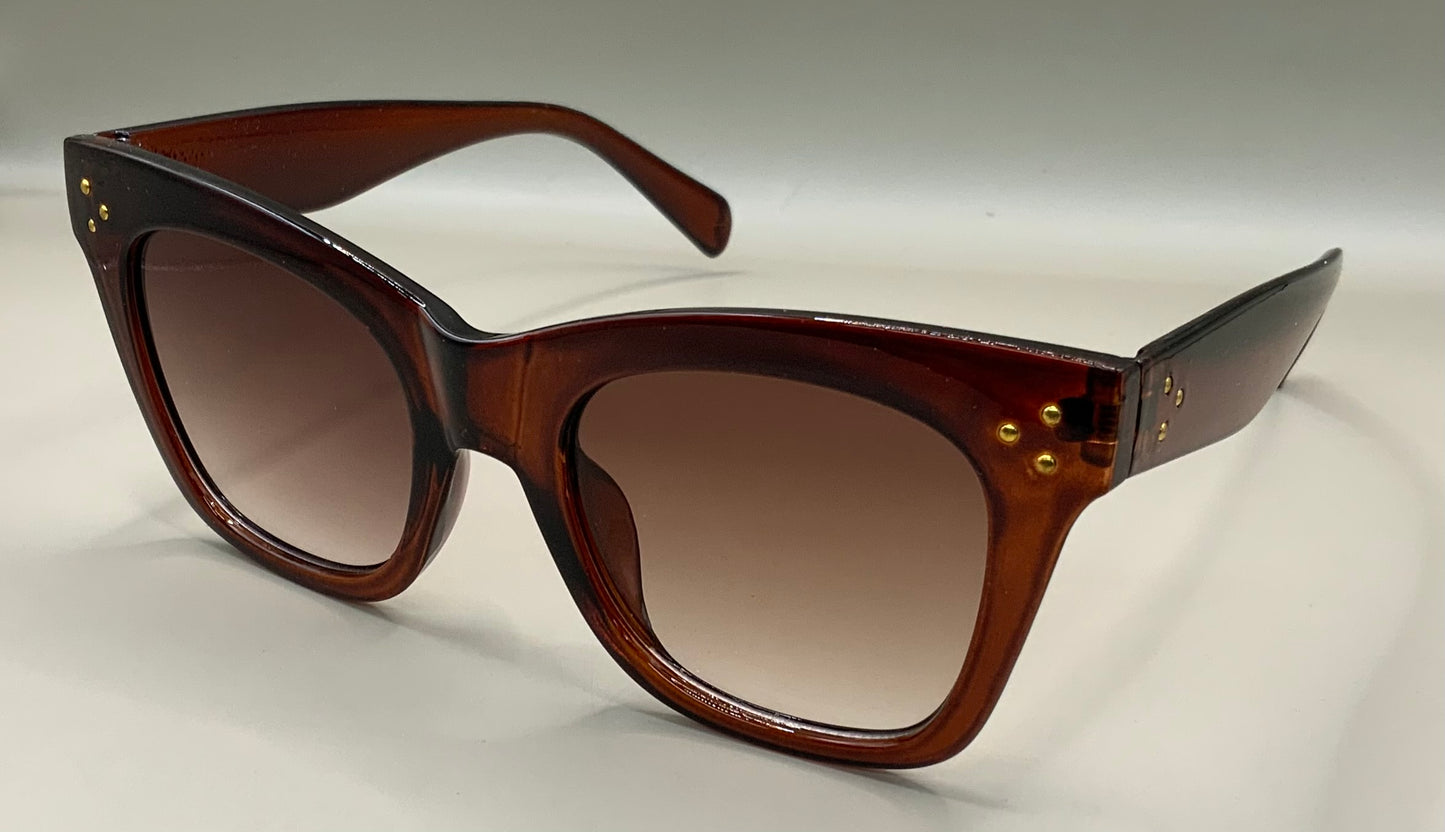 Ladies retro cat eye sunglasses 3 dot gold